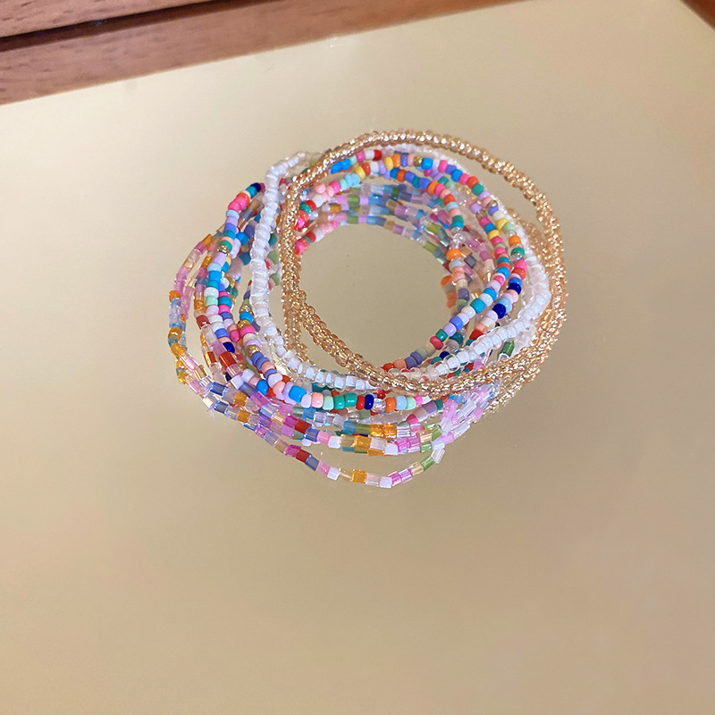 Pulsera de cuentas de arroz apilada de estilo bohemio, juego de siete piezas, pulsera de dopamina de alta calidad, joyería fresca de nicho al por mayor