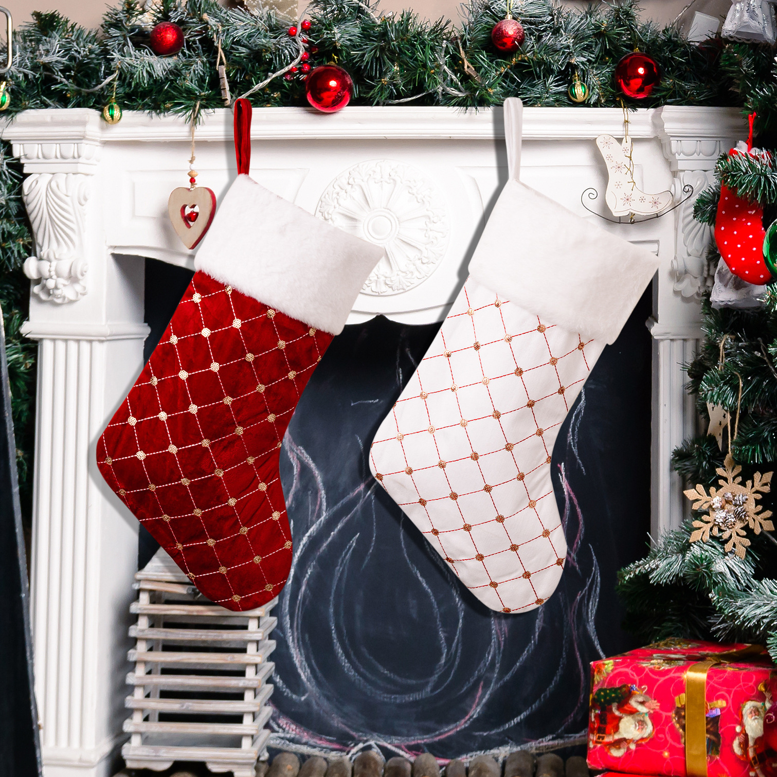 Navidad transfronteriza decoración de malla de medias de Navidad medias rojas bolsas de regalos de árboles colgando medias de regalo