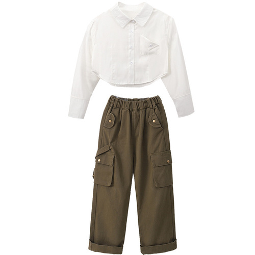 Girls' Jazz Dance Costume Children's Performance Suit Bare Midriff Set Fashion Show Hip Hop Streetwear