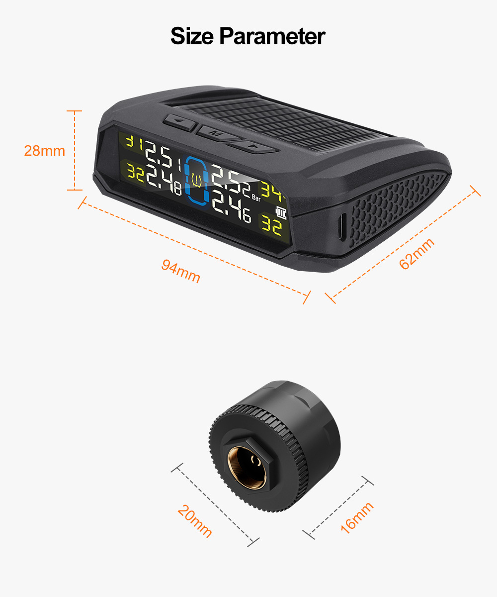 Vehicle-Mounted Tire Pressure Monitor 4-Wheel Color Screen Digital Display Detector Wireless High-Precision Tpms Solar Smart Built-In