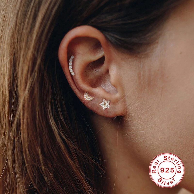 1 Piece Quantity Daily Occasion 925 Sterling Silver Material 1 Piece 925 Sterling Silver Geometric Ear Studs