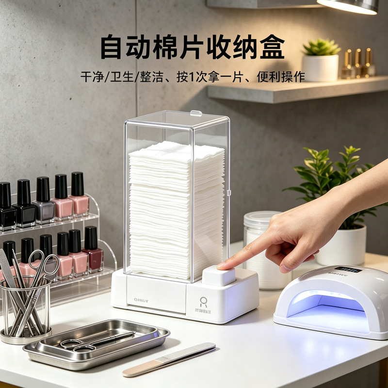 Nail cotton pad storage box, automatic press-type nail removal wipes, cleaning cotton pads, makeup cotton, dustproof, for use in nail salons Nail cotton pad storage box, automatic press-type nail removal wipes, cleaning cotton pads, makeup cotton, dustproof, for use in nail salons