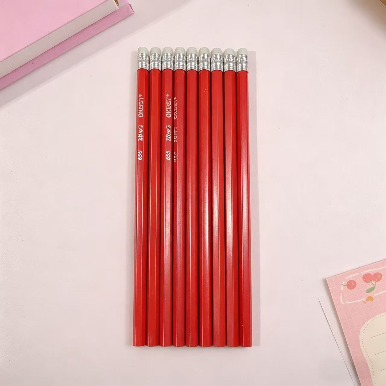 Lápices redondos y cuadrados de colores, artículos de papelería para estudiantes, lápices HB, venta directa del fabricante, lápices con gomas de borrar en la punta.