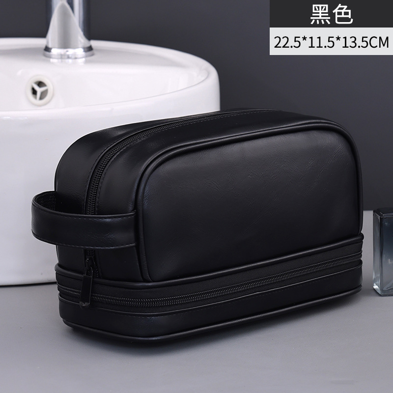 Viajes de negocios de alta gama para hombres bolsas de lavado de doble capa de gran capacidad bolsa de almacenamiento de maquillaje portátil bolsa de maquillaje PU