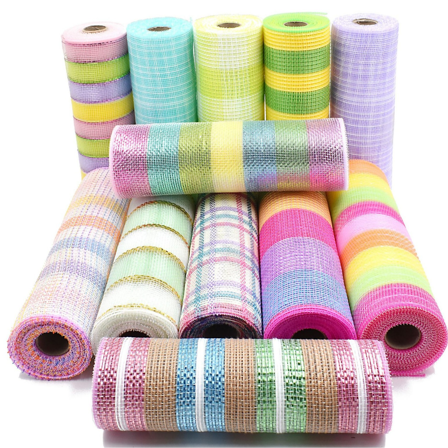 现货秒发高质量亚马逊wish复活节彩带装饰网花环材料彩虹PP网纱卷