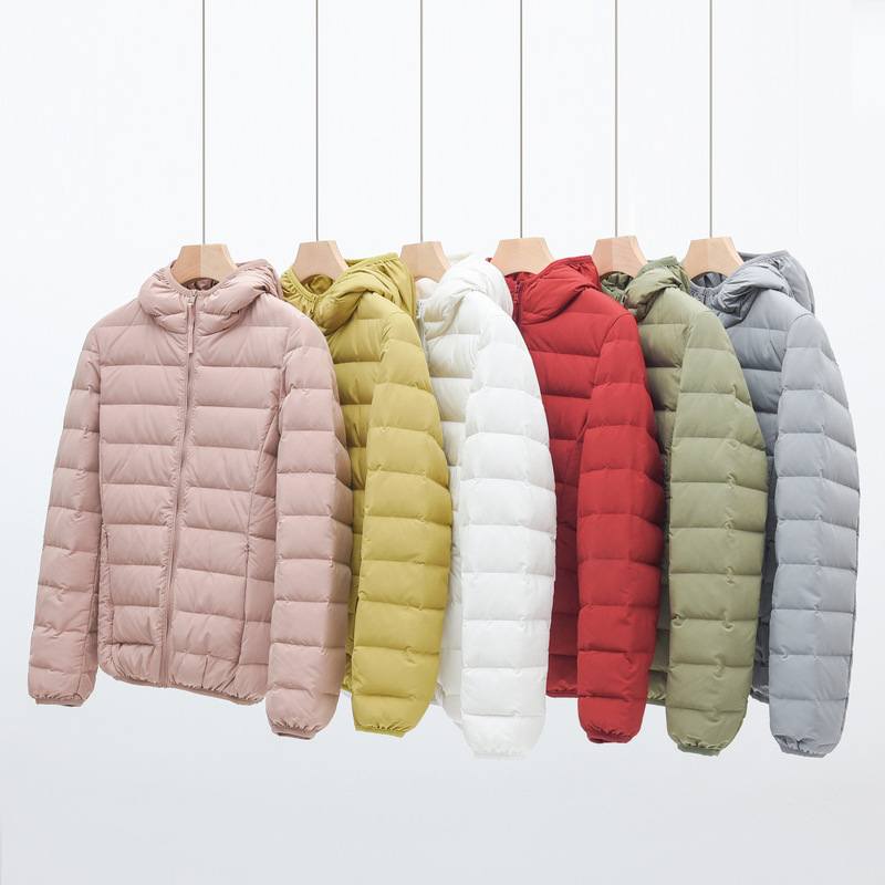 2023 Winter new seamless one-piece woven lightweight down jacket women's hooded stand collar vest 90 white duck down warm coat 2023 Winter new seamless one-piece woven lightweight down jacket women's hooded stand collar vest 90 white duck down warm coat