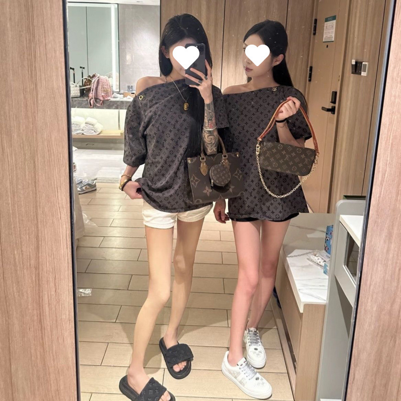 露肩一字领短袖T恤女夏季2025新款外穿宽松大码爆款高级显瘦上衣|undefined