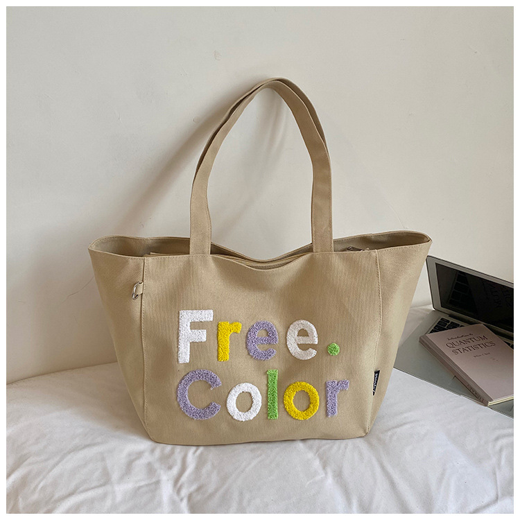 letras de color coreanas bordadas bolsas de lienzo de estilo estilo simple moda versátil bolsas de hombro para estudiantes