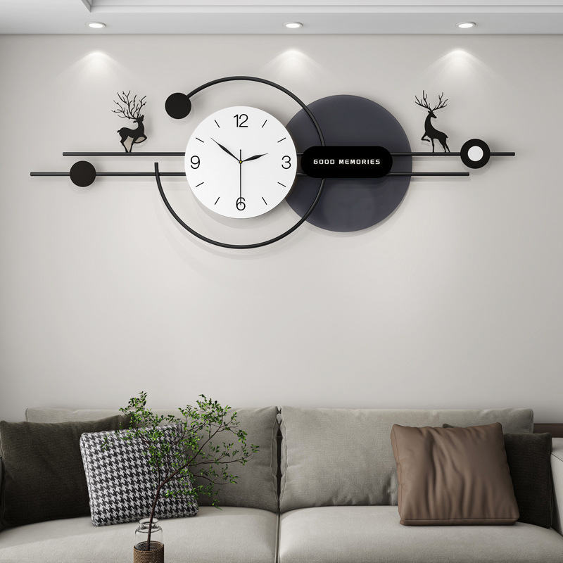Extra-Large Minimalist Wall Clock for Living Room, High-End Modern Home Background Decoration Clock, Silent and Punch-Free Wall-Mounted Clock