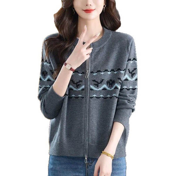 Autumn cardigan with a round collar