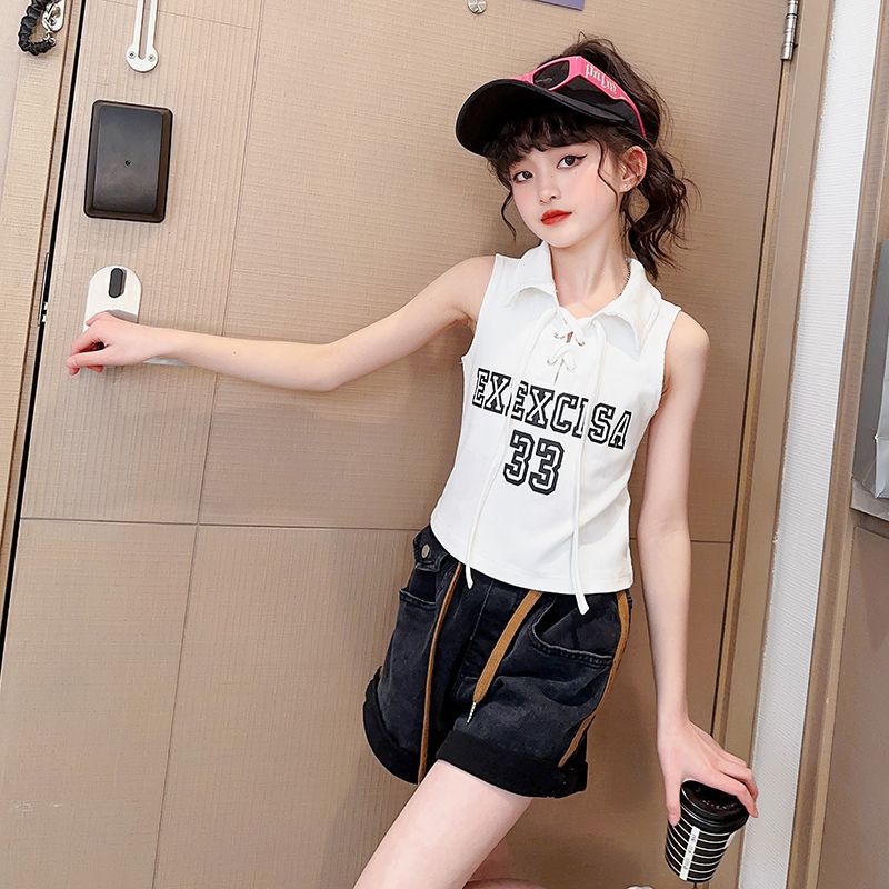 Girls' Summer Fashionable Vest Sweet Cool New Stylish Little Girl Summer Shorts Versatile Trendy Children's Short Top