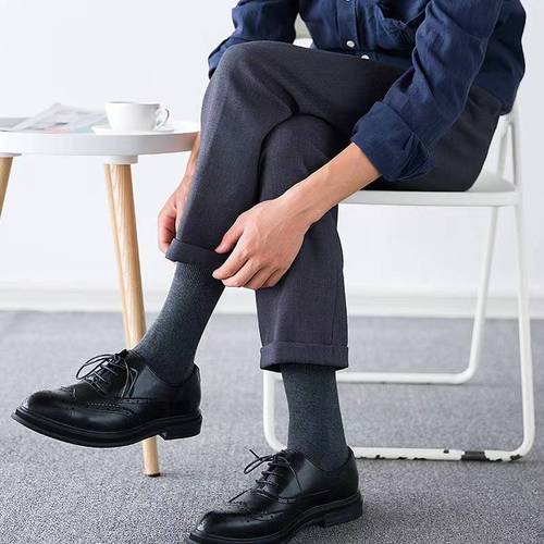 Socks men's mid-calf business socks men's cotton socks breathable sweat-absorbent and deodorant solid color summer thin four-season mid-calf socks