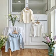 2025春款女童双层荷叶领毛衣小童花边领毛衣ins女宝宝内搭毛衣