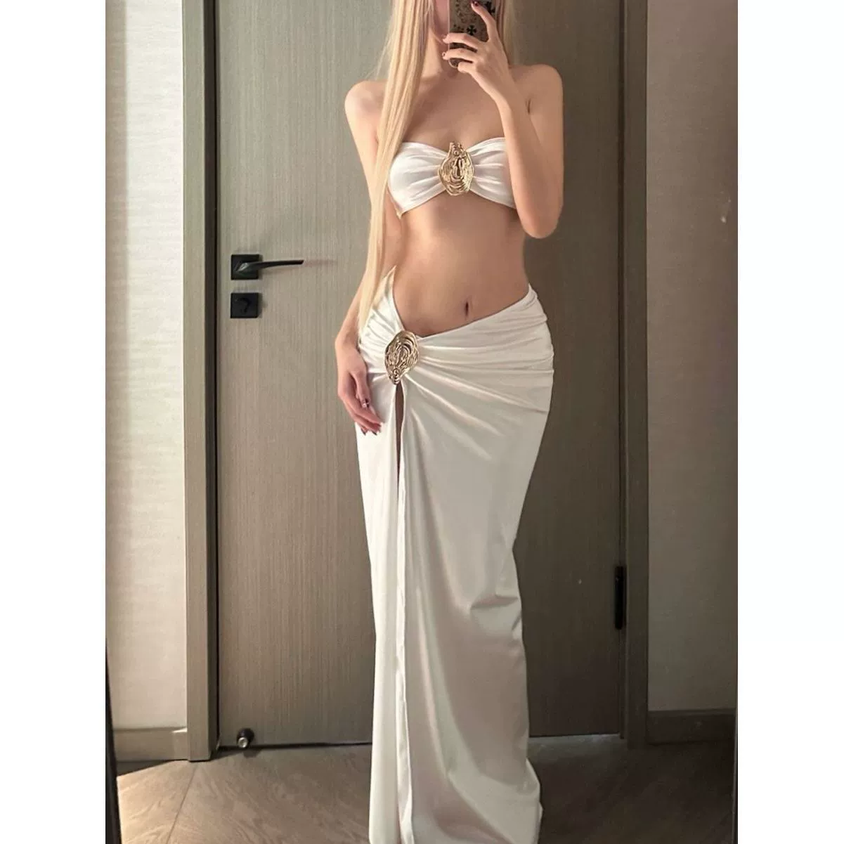 3‑предметный пляжный комплект tube top, европейский стиль, перламутровый и шампань, размеры S–L