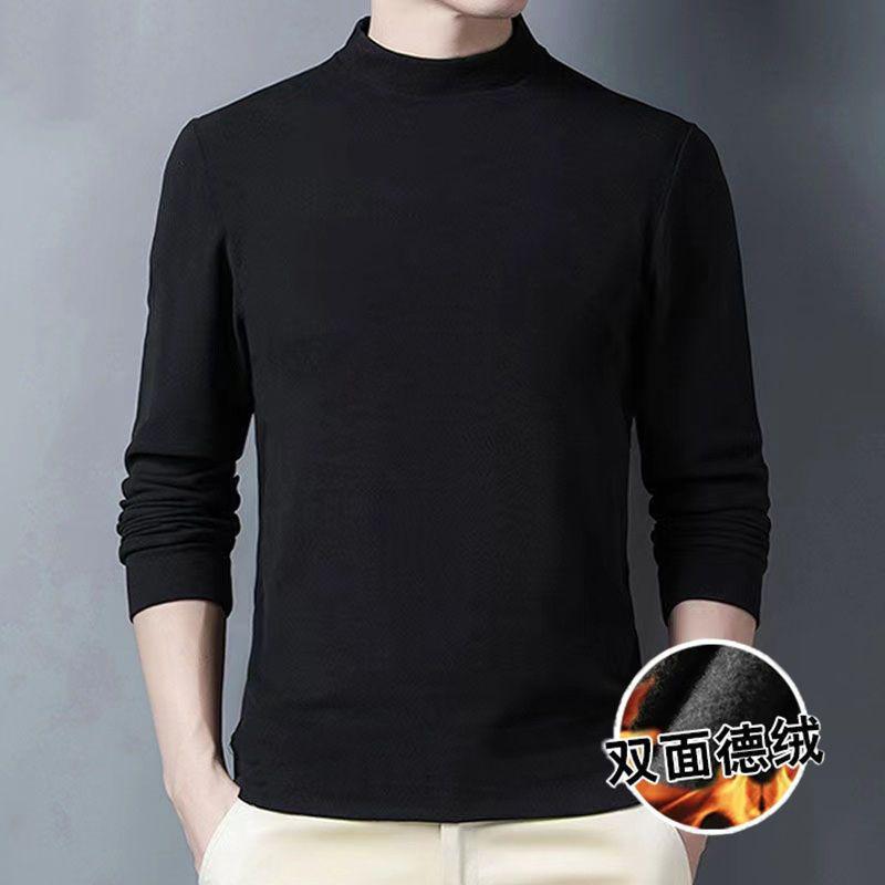 가을 겨울 양면 플리스 하프 터틀넥 긴팔 티셔츠 남성 슬림핏 캐주얼 남녀공용 이너웨어 두꺼운 보온 상의