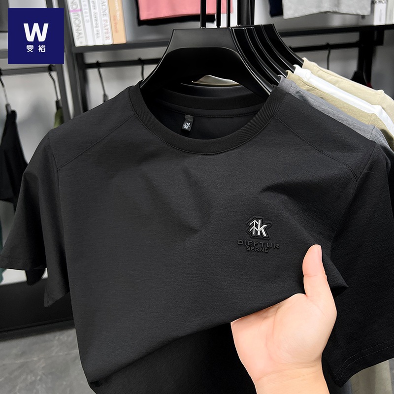 夏2025半袖男性tシャツ新型軽贅沢ファッションカジュアルアルファベット丸襟シャツ男性半袖卸売り
