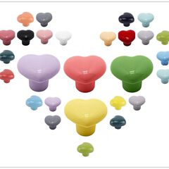 Colorful cute heart-shaped ceramic handles cabinet door handles children's cabinet handles furniture drawer handles without punching