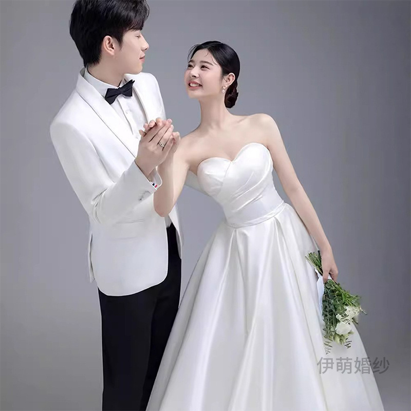French Light Wedding Dress, Satin Outing Gauze, Small Dress, High-End, Small Bride, Tube Top, Main Gauze, Welcome Gauze, Accessible Luxury