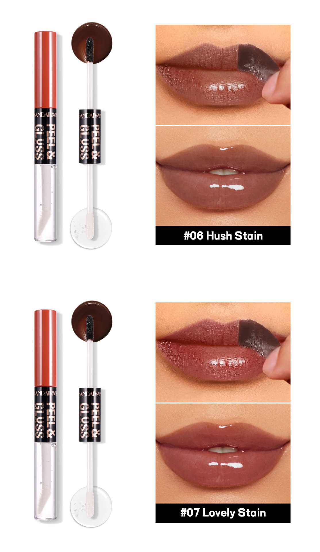 Cross-border tear-off lip gloss matte Waterproof HANDAIYAN Moisturizing and hydrating, easy to color and repair double-head tear-off lip gloss undefined