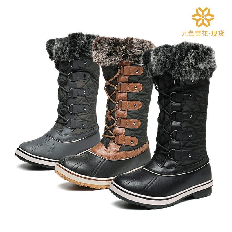 Comercio exterior spot transfronterizo Europa y América de tamaño alto para proteger las piernas, botas de nieve cálidas de pelo grueso plano