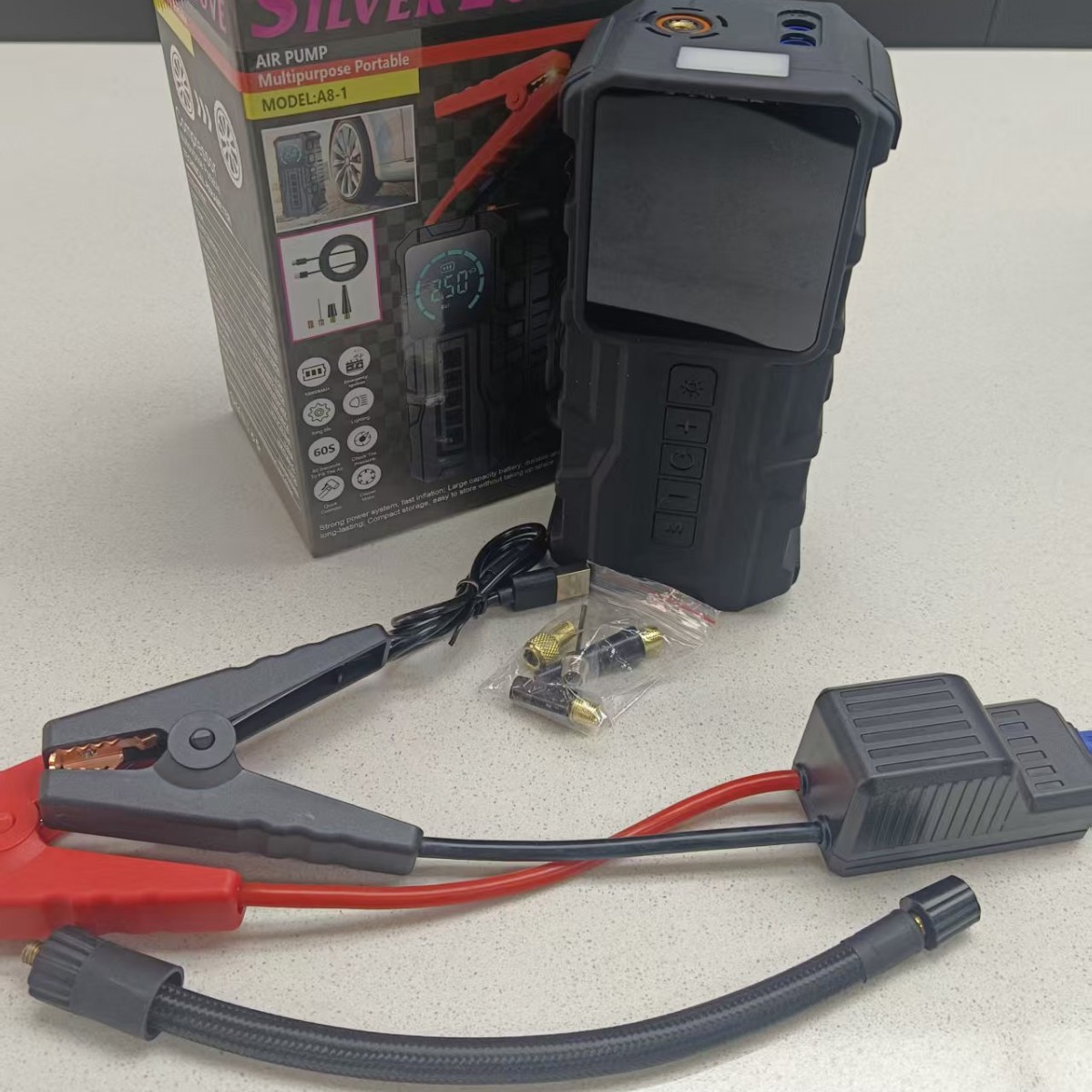 [Ventas mensuales 5000] fuente de alimentación de arranque de emergencia del automóvil todo-en - uno multifunción bomba de aire de fuego bomba de inflado image 3