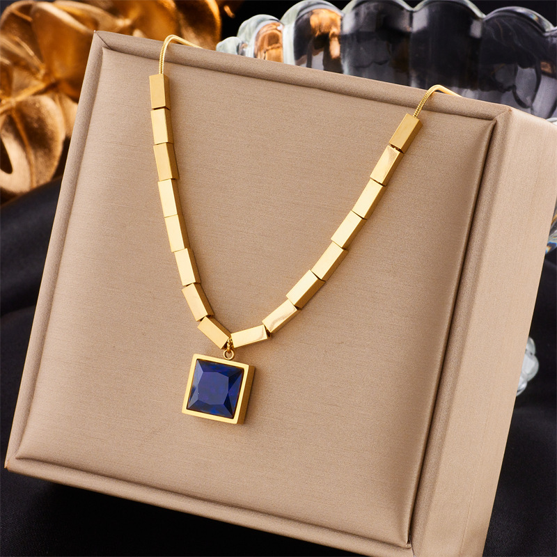 Titanium Steel Pendant Material Wholesale Jewelry Lady Geometric Titanium Steel Zircon Plating Necklace