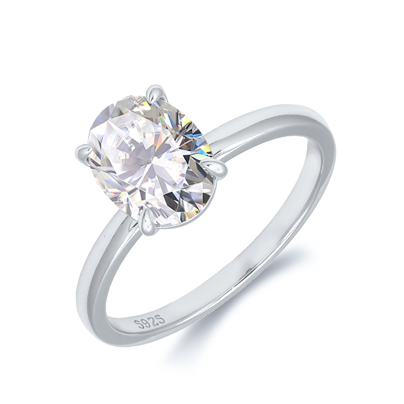Dunli Moissanite 1 Carat Oval Pigeon Egg-Shaped S925 Silver Fashionable and Elegant Wedding Ring for Women Factory Wholesale