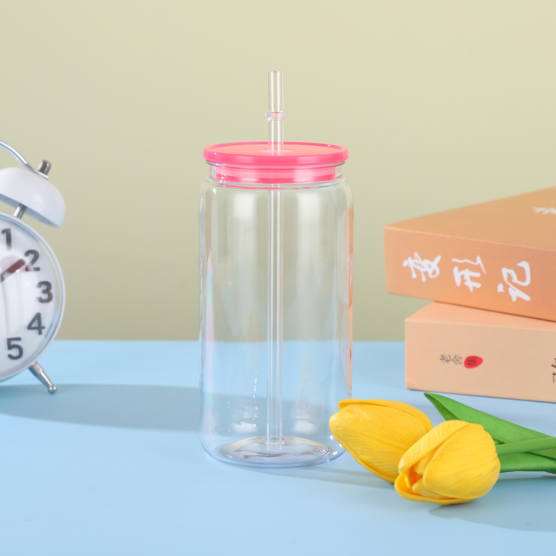 Nuevo modelo transfronterizo de vaso de plástico de 16oz con pajita, taza de té de una sola capa multicolor, vaso Mason, vaso de agua doméstico, vaso de plástico grande image 9