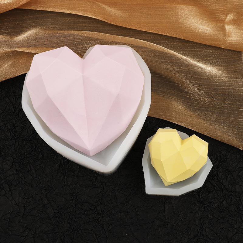Grande y mediano pequeño tamaño amor molde de silicona diamante amor mousse pastel molde aromaterapia yeso helado molde