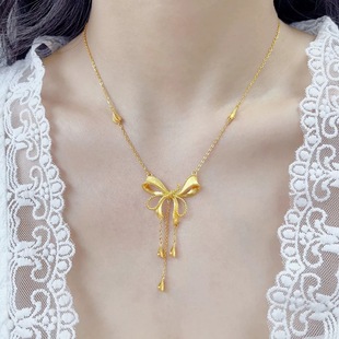 Shuibei Gold Source 5g Gold Bow Necklace New Fugitive Princess 999 Pure Gold Necklace Free Shipping