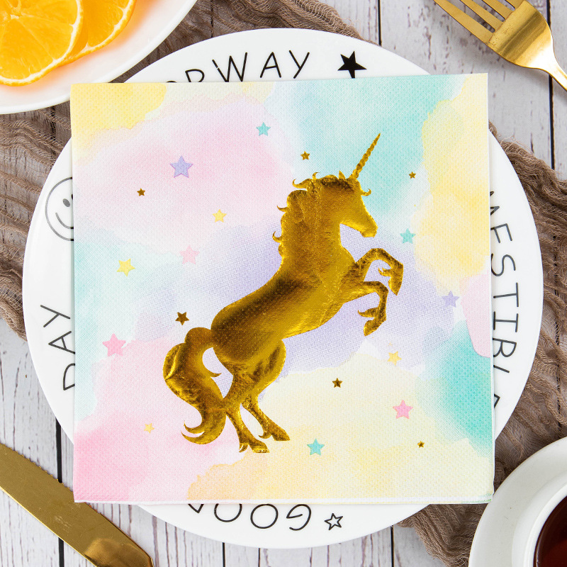 Gold-Embossed Unicorn-Themed Party & Festival Decor: Wild Man Print Napkins – Disposable Square Paper Napkins