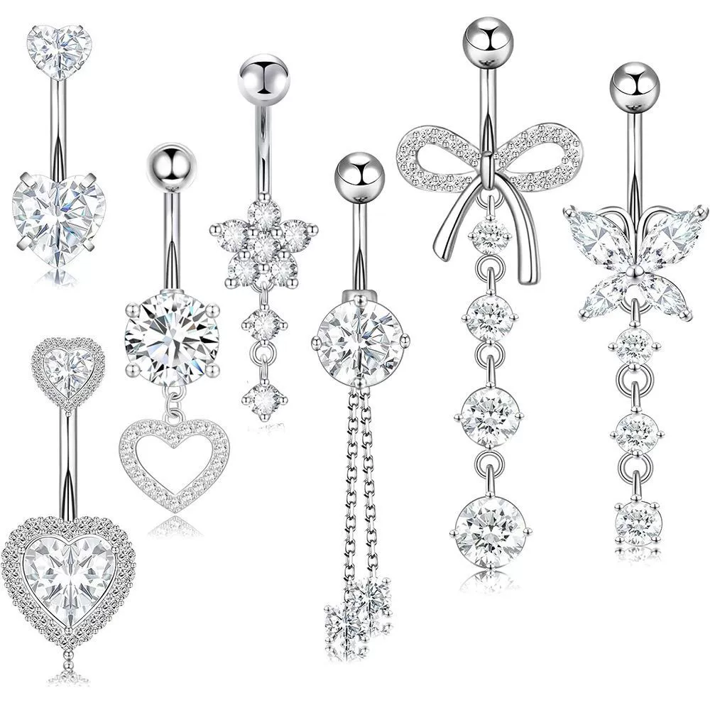 Set, physiological belly button piercing stainless steel with zircon, Amazon, (Physicals)