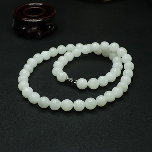 Aiyu natural Hetian jade white jade necklace round bead jade neck chain Buddha beads hanging chain manufacturers wholesale AY3062704