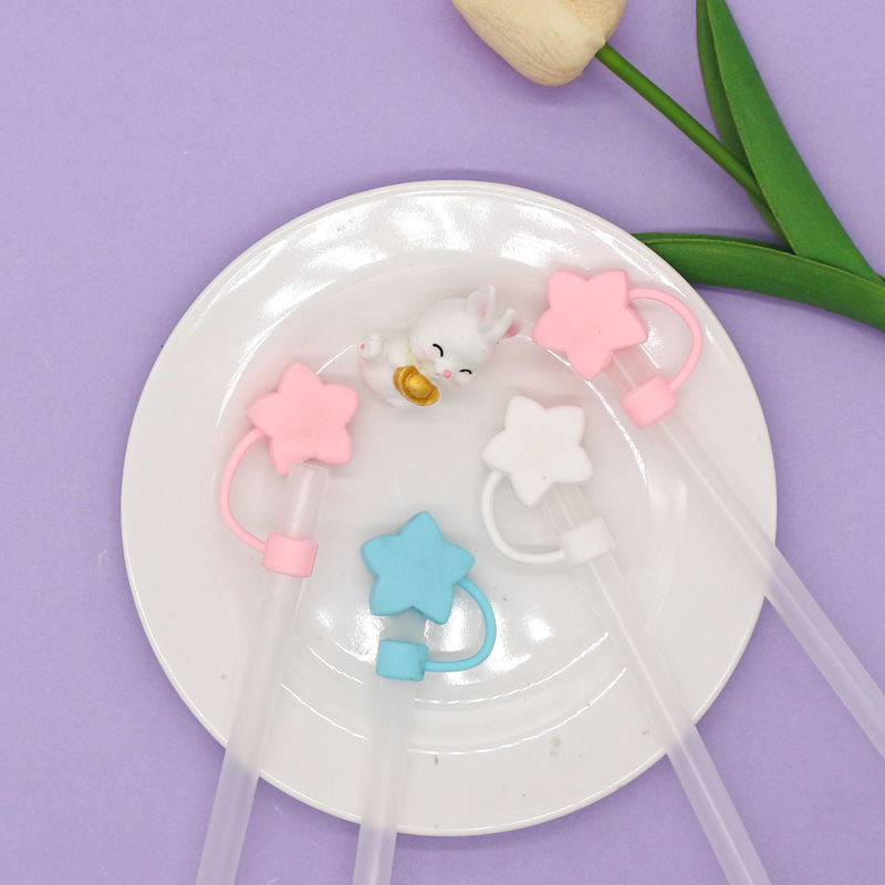 Estrella transfronteriza Tapa de pajita de 10mm Tapa de pajita de té con leche Tapa antipolvo Tapa antipajita Accesorios de pajita Cubierta antipolvo de goma blanda