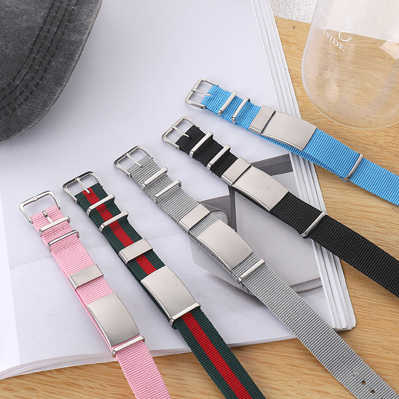 European and American Cross-Border Fashion Woven Nylon Watch Strap Stainless Steel Personalized Engraving Universal Couple Bracelet for Boys and Girls