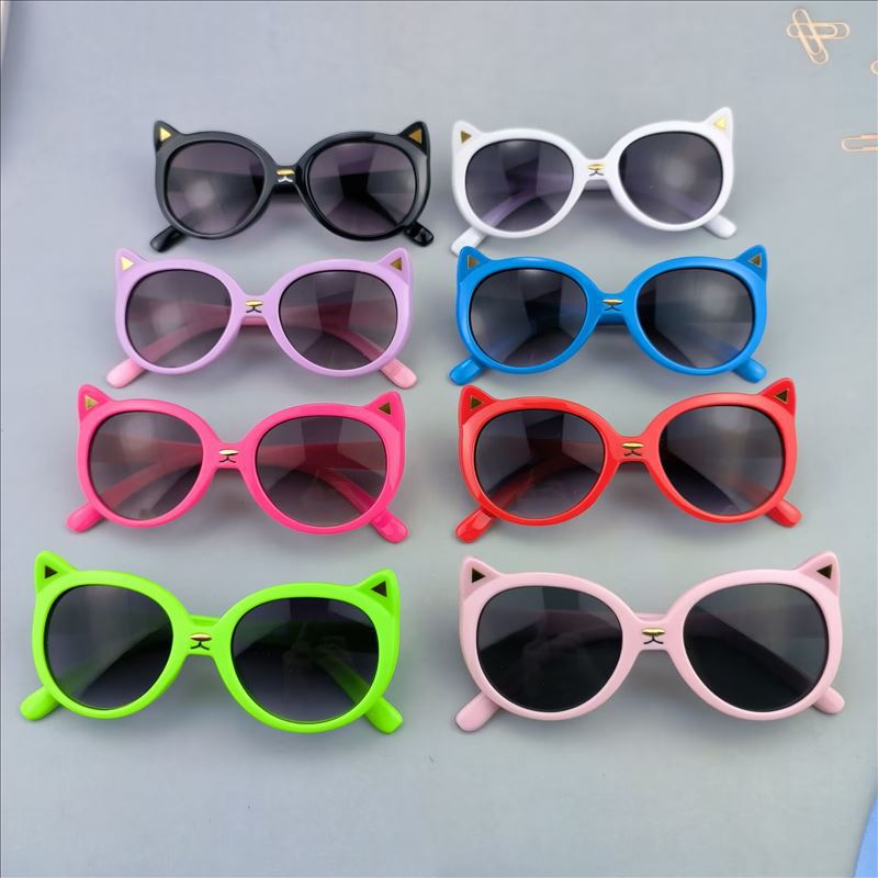 33g Weight Cute Novelty Sweet Cat Ac UV400 Protection Tinted Lenses Round Frame Full Frame Kids Sunglasses