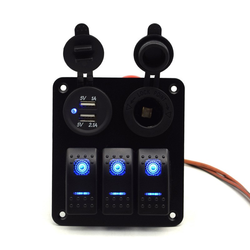 铝面板组合汽车防水翘板开关 摇键开关配数显电压表+双USB充电器