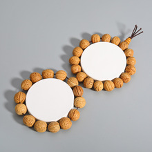 厂家批发天然脑纹桃核胡单圈手串手工打磨文玩正圆精品小把件手链