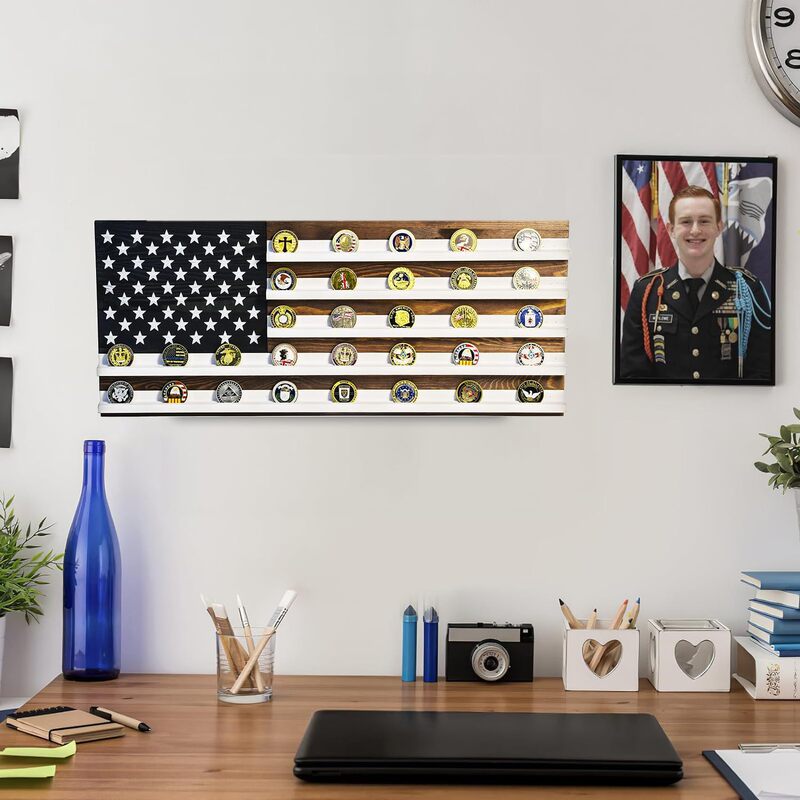 Cross-Border Creative Wooden Storage Rack, Solid Wood Multi-Layer Badge Storage Display Rack, Wall-Mounted Challenge Coin Storage Rack