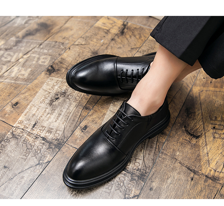 ShoeVault Large Size Men's Leather 2025 New Spring British Business Formal Groom Wedding Brown Pointed Derby Shoes_voghion.com