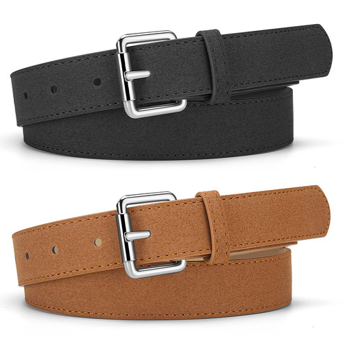 Minimalist versatile fashionable light luxury chic women's faux leather reverse fur buckle belt, high-end women's trouser belt