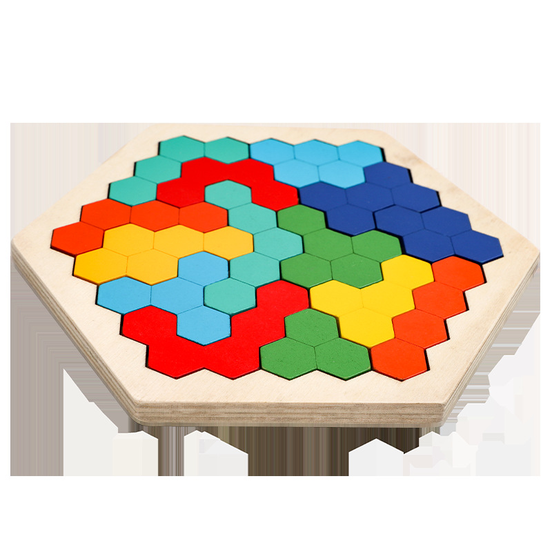 Junta geométrica de madera inteligencia hexágono infantil educación temprana puzzle desarrollo de imaginación lógica puzzle divertido