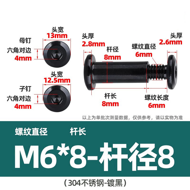 304不锈钢对锁子母螺丝电镀倒边内六角家具夹板螺钉螺母铆钉M3M4|undefined