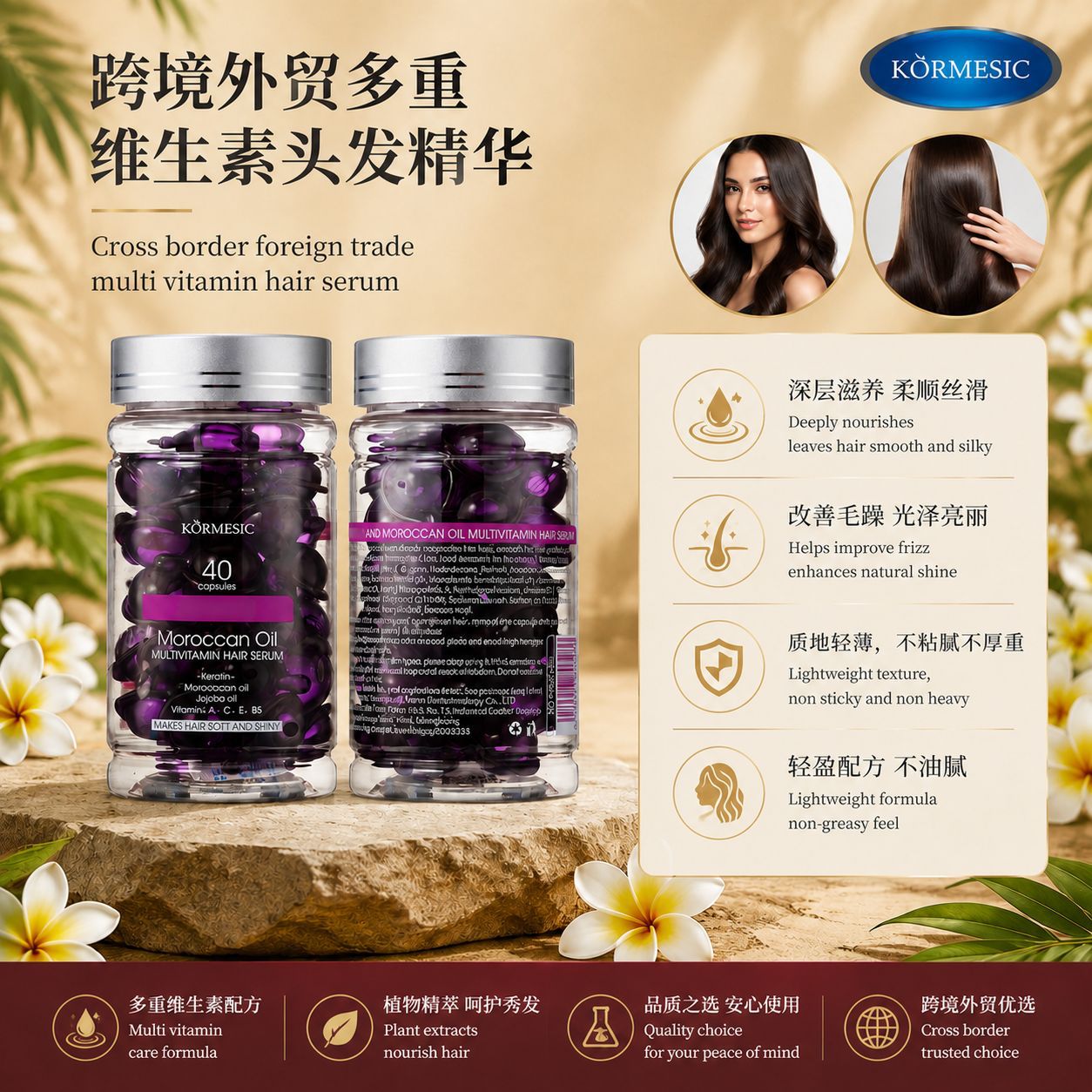 Suero capilar KORMESIC cuida el cabello, fabricante de comercio exterior transfronterizo, venta al por mayor en stock, completamente en inglés.