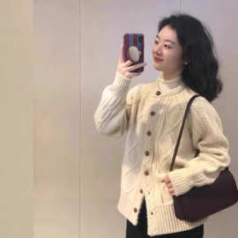 麻花开衫毛衣外套女装秋冬新款设计感慵懒宽松百搭针织衫软糯上衣