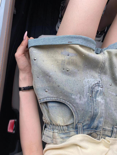 American Retro Rhinestone Denim Shorts for Women, Summer Thin Plus-Size High-Waisted Hip-Covering Rolled-Edge A-Line Wide-Leg Hot Pants