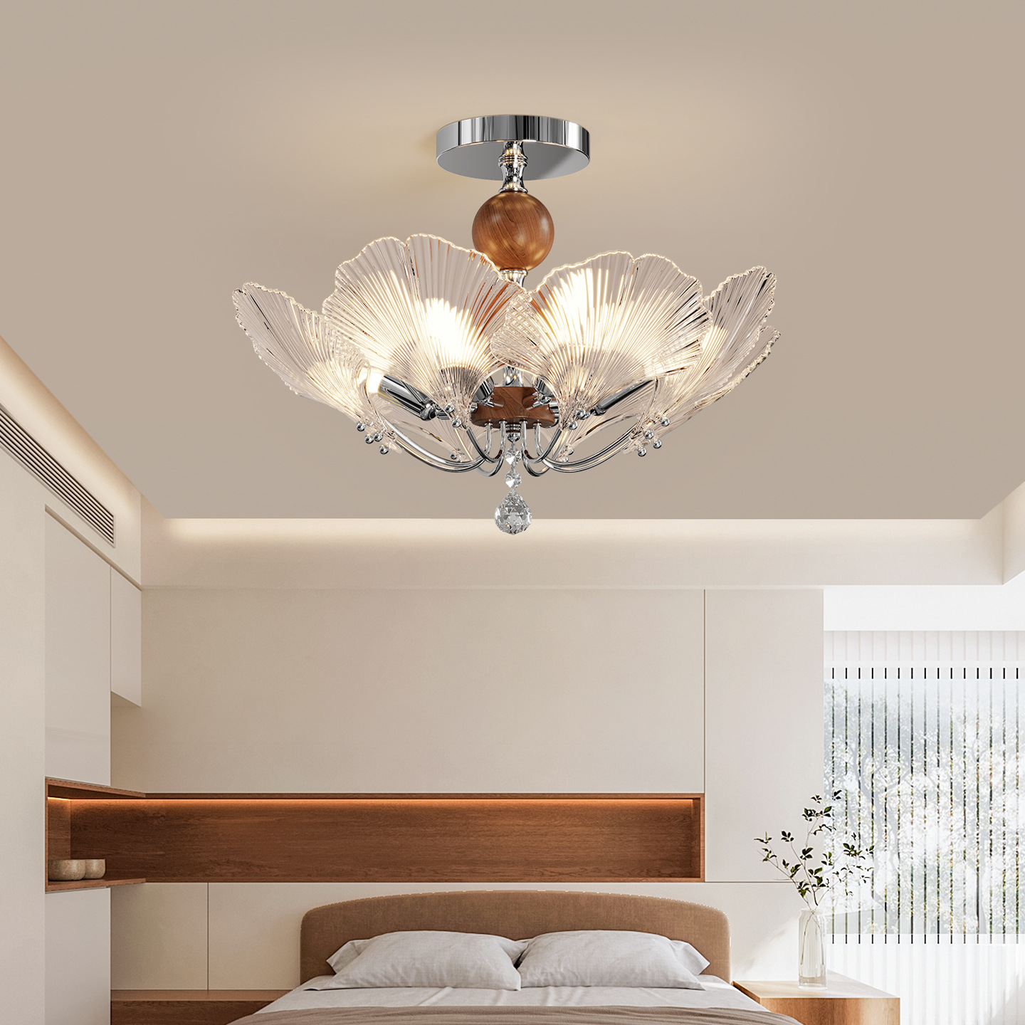 Gran vista jardín de estilo medieval dormitorio luz de techo vidrio atmosférico de alto nivel sensación de madera sala de libros de color Zhongshan lámparas 179L