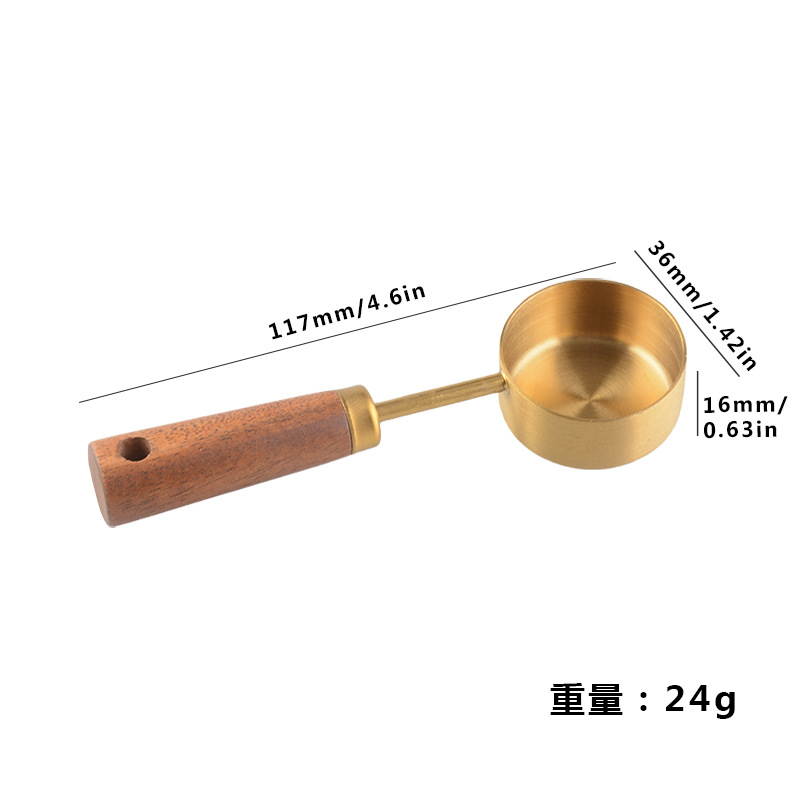 Acacia Wood Stainless Steel 15ml Capacity Household Coffee Milk Powder Measuring Scale Bowl Spoon_voghion.com
