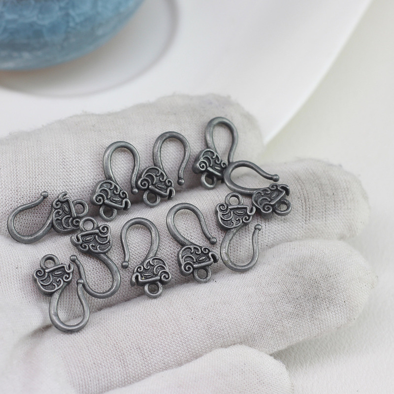 Xizang Silver Iron-Colored Alloy Strong Color-Retaining Double-Ear Connection Clasp Wholesale DIY Handmade Earring Accessories
