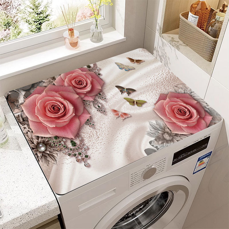 Modern Retro Floral Diatomaceous Earth Washing Machine Dust Cover, Water-Absorbent Non-Slip Mat, Easy-Care Refrigerator Mat Modern Retro Floral Diatomaceous Earth Washing Machine Dust Cover, Water-Absorbent Non-Slip Mat, Easy-Care Refrigerator Mat